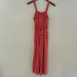 Nevena Rae Jumpsuit S Red Floral Ditsy Smocked Wide Leg Boho Cottage Festival